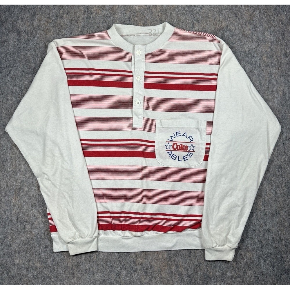 VTG 80s Coke‎ Long Sleeve Shirt White Red Size Medium Coke Wearables